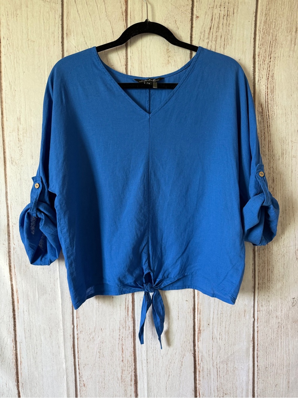 Charlie B V-Neck Tie Front Linen Blend Top Size P/S